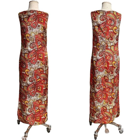 70s Vintage Paisley Maxi Dress Sleeveless Shift Bonwit Teller Cole California. - Picture 5 of 11